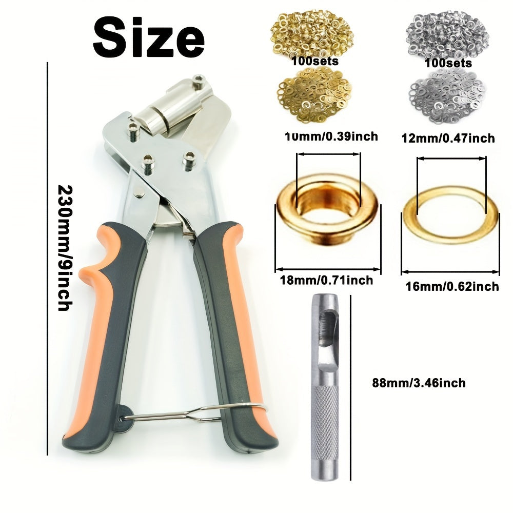 Complete Eyelet Punch Set with 200pcs 10mm Rings