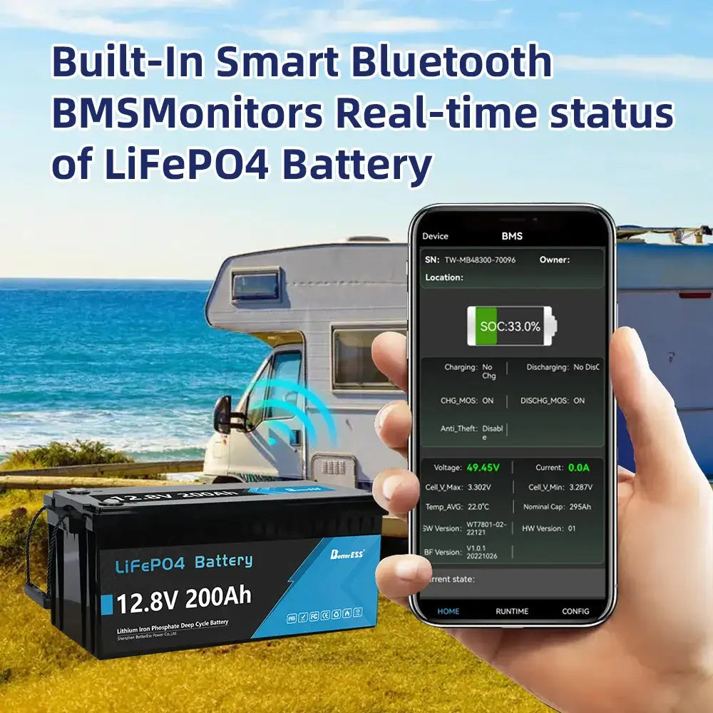 100Ah 200Ah LiFePO4 Battery 12.8V Lithium Iron Phosphate Battery - 12V 200AH Bluetooth - BATTERIES