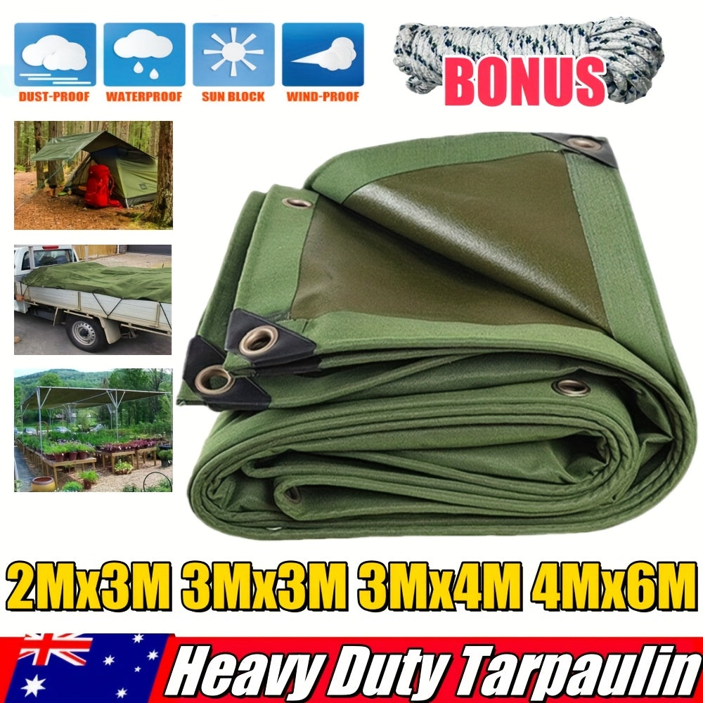 Heavy Duty Waterproof Canvas Tarp Tarpaulin Sun Blocked Dustproof Army 4 Size: 2X3M, 3X3M, 3X4M, 4X6M, 10M Rope Free Bonus