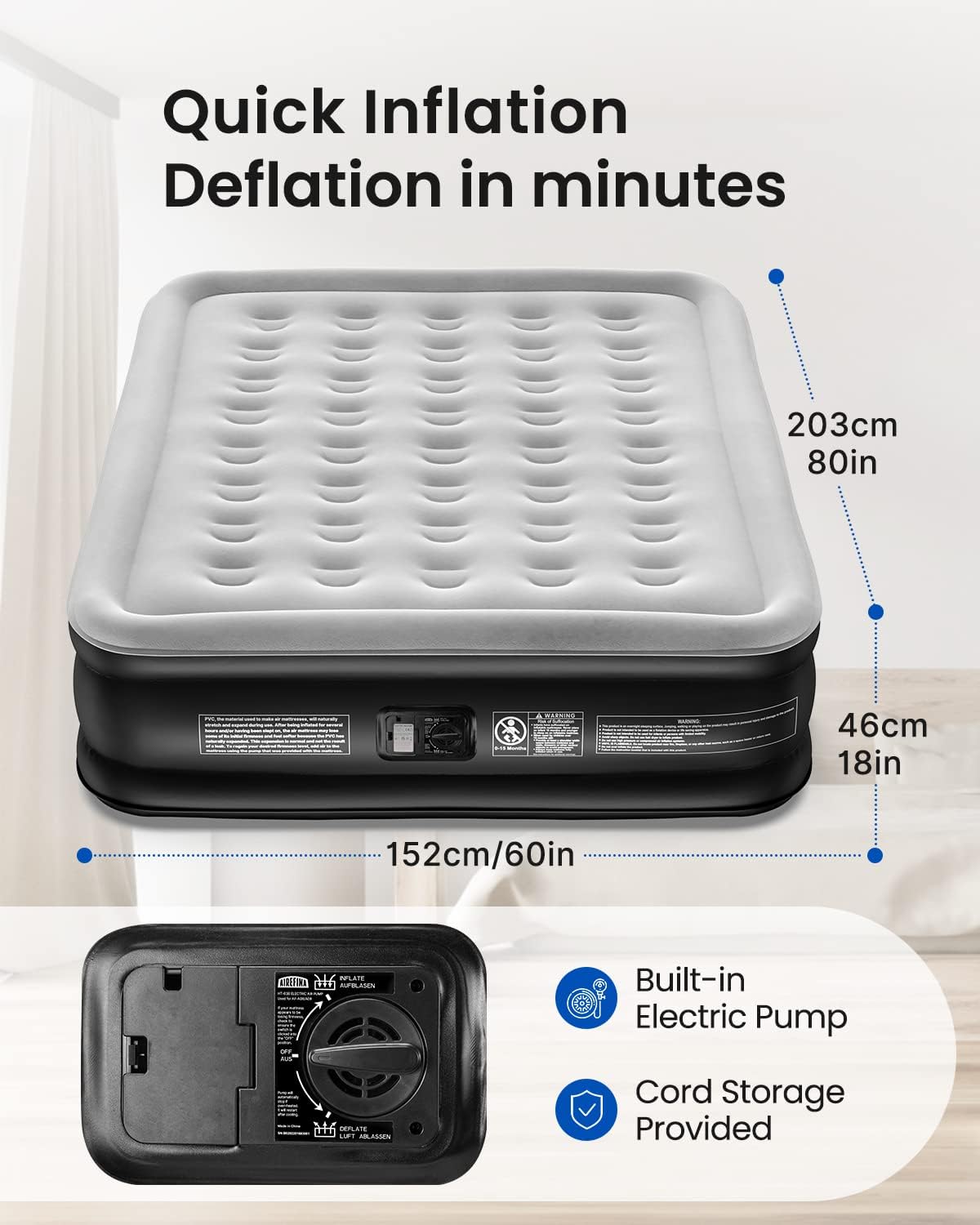 Queen Size Air Mattress with Built-in Electric Pump.