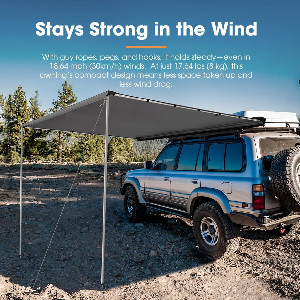 San Hima Car Side Awning 1.4x2m, EZ Setup 210D Waterproof UV Protection 2.8m² Camping Car Shade, Universal Design for UTE, Van, SUV, 4x4
