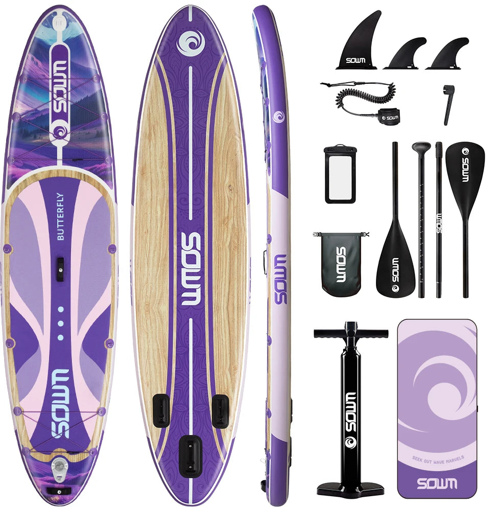 Sawm inflatable paddle board set with accessories on a white background