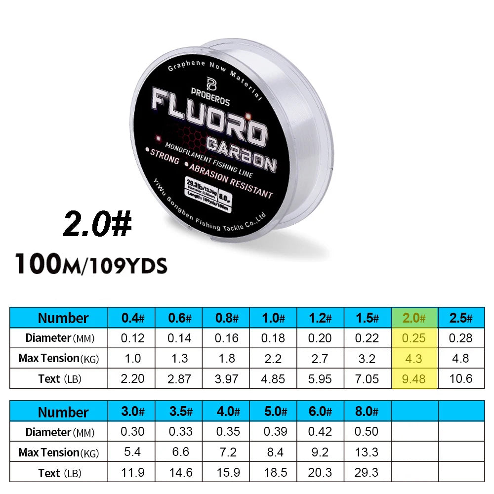 PROBEROS 100M Fishing Line 2.2LB-29.3LB Carbon Fiber Monofilament Line