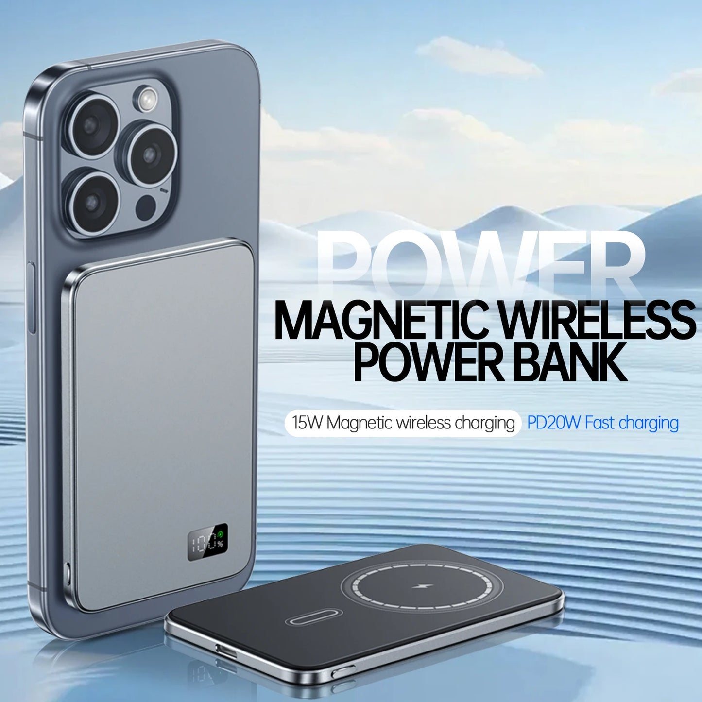 10000mAh Thin Magnetic Wireless Power Bank Fast Charging Mag safe For iPhone Samsung