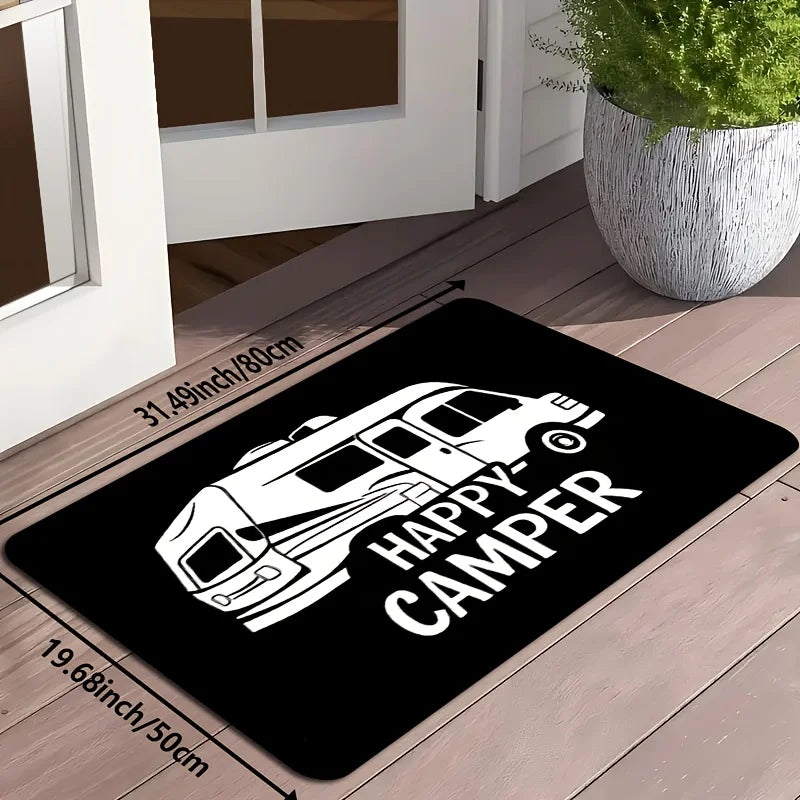 Happy Camper Non-Slip Door Mat – Machine Washable Indoor & Outdoor Rug | 6 Sizes
