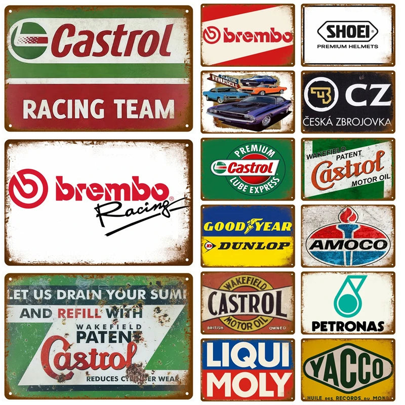 Retro Motor Oil Gas Tyre Racing Tin Sign Poster Iron Plates Metal Sign Garage Bar Pub Club Man Cave Home Decor Wall Decor Art