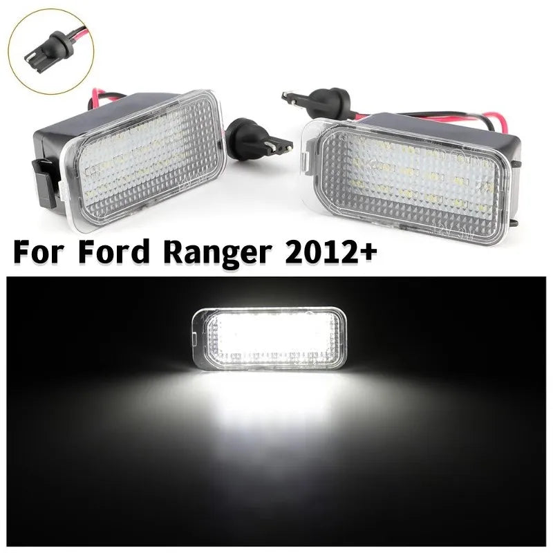Car LED License Plate Light for Ford Ranger 2012+, 2-piece set, bright 6000K illumination.