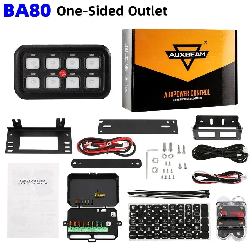 Auxbeam 8 gangs on-off Control Switch Panel kit Slim Electronic Relay System for SUV UTV Boat Caravan One/Tow-Sided Outlet