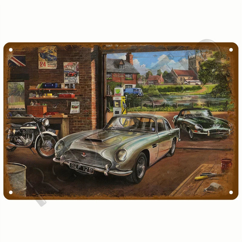 Retro Motor Oil Gas Tyre Racing Tin Sign Poster Iron Plates Metal Sign Garage Bar Pub Club Man Cave Home Decor Wall Decor Art