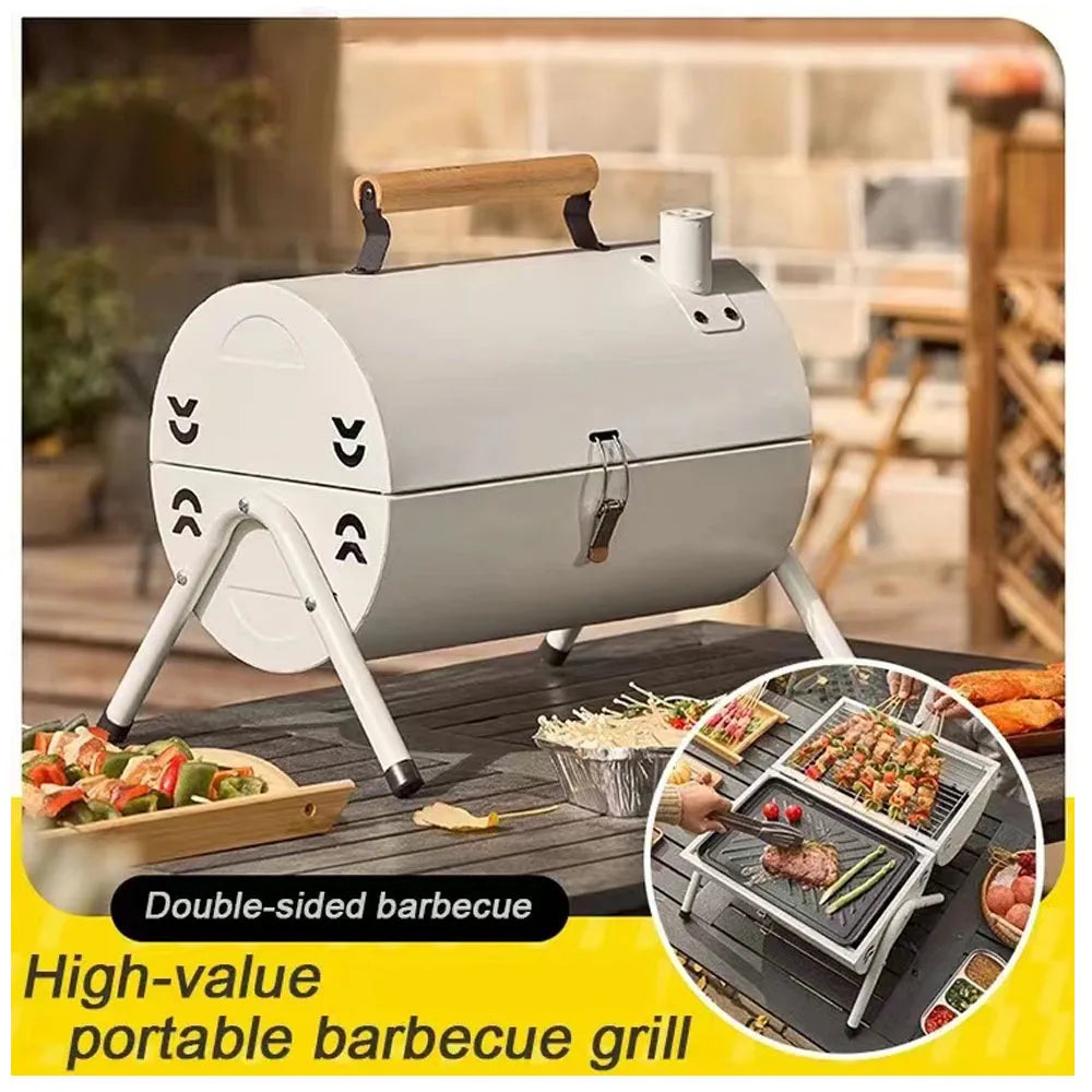 Portable Tabletop Charcoal Grill And Smoker White Outdoor BBQ White