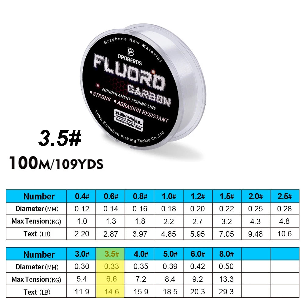 PROBEROS 100M Fishing Line 2.2LB-29.3LB Carbon Fiber Monofilament Line