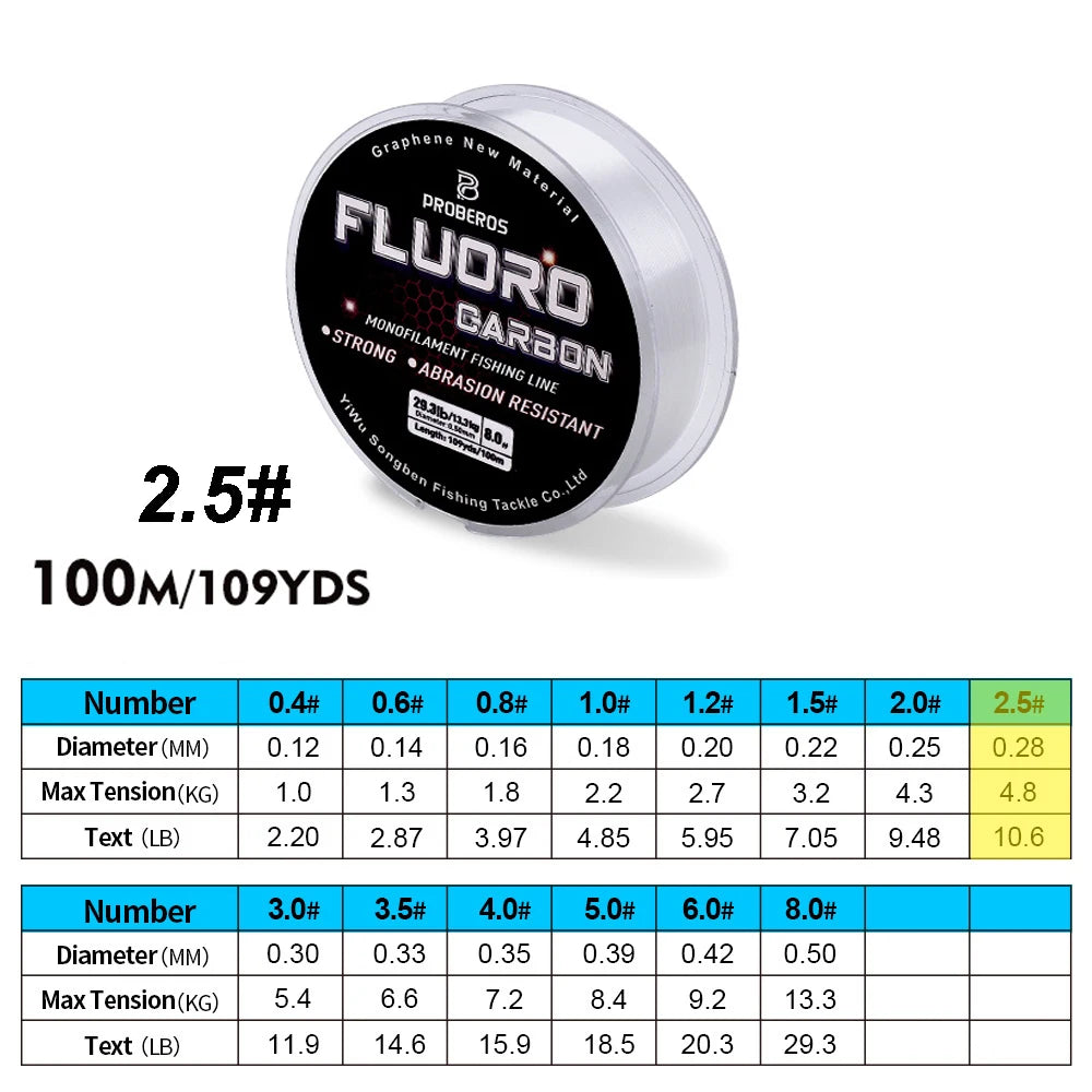 PROBEROS 100M Fishing Line 2.2LB-29.3LB Carbon Fiber Monofilament Line