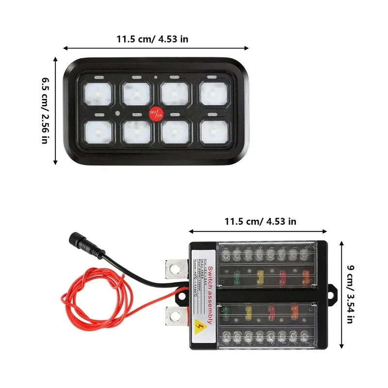 Auxbeam 8 gangs on-off Control Switch Panel kit Slim Electronic Relay System for SUV UTV Boat Caravan One/Tow-Sided Outlet