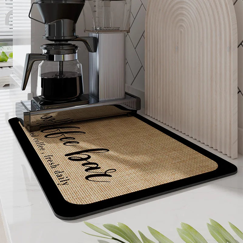 Doormat with 'Coffee lover' text in a kitchen setting