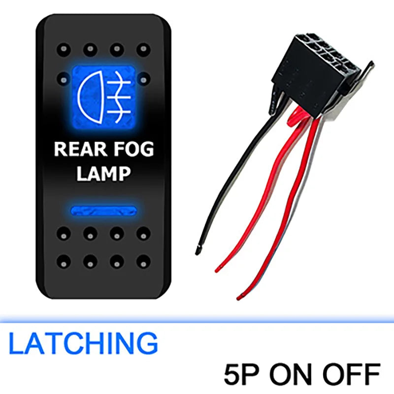 Rear fog lamp switch with wiring harness on a white background