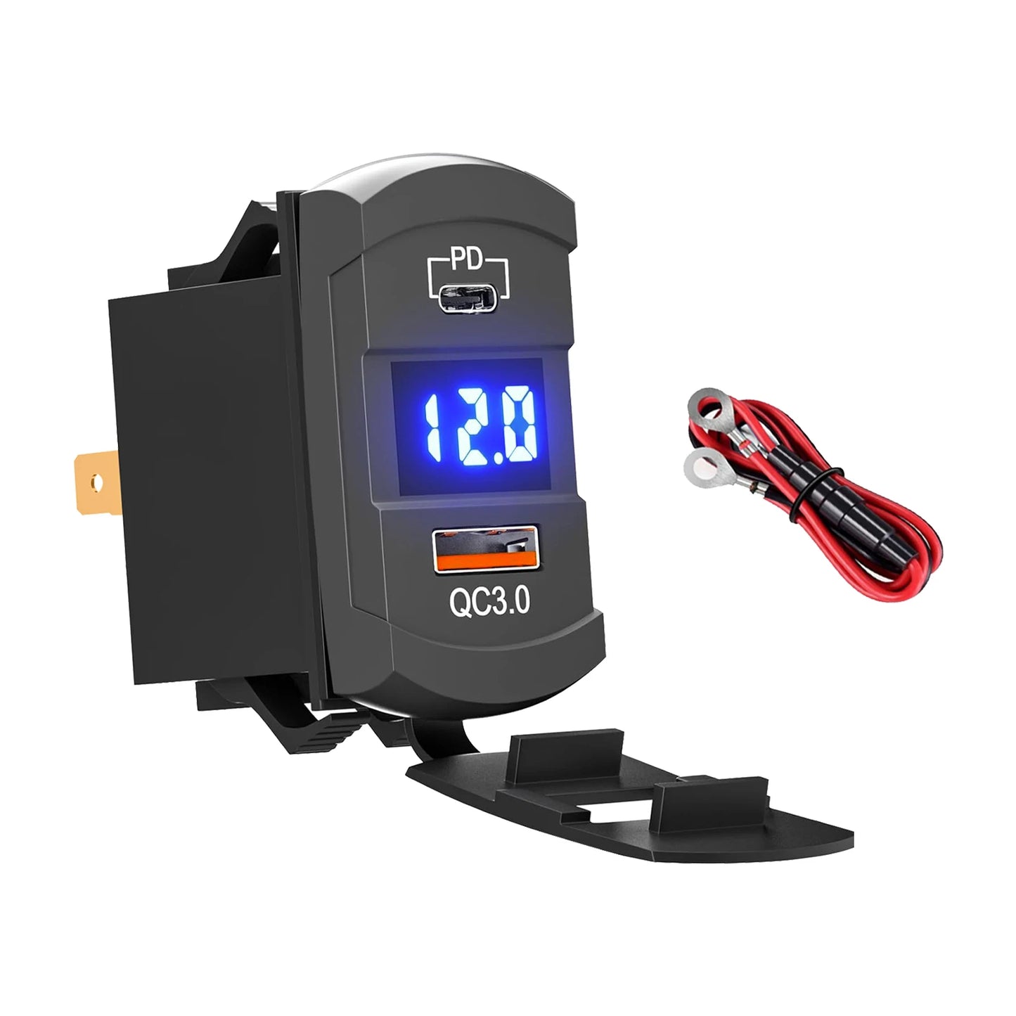 Digital电压表 with USB port and wiring on a white background