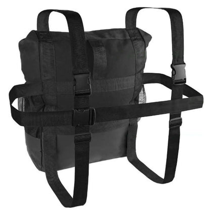 Black tactical harness on a white background