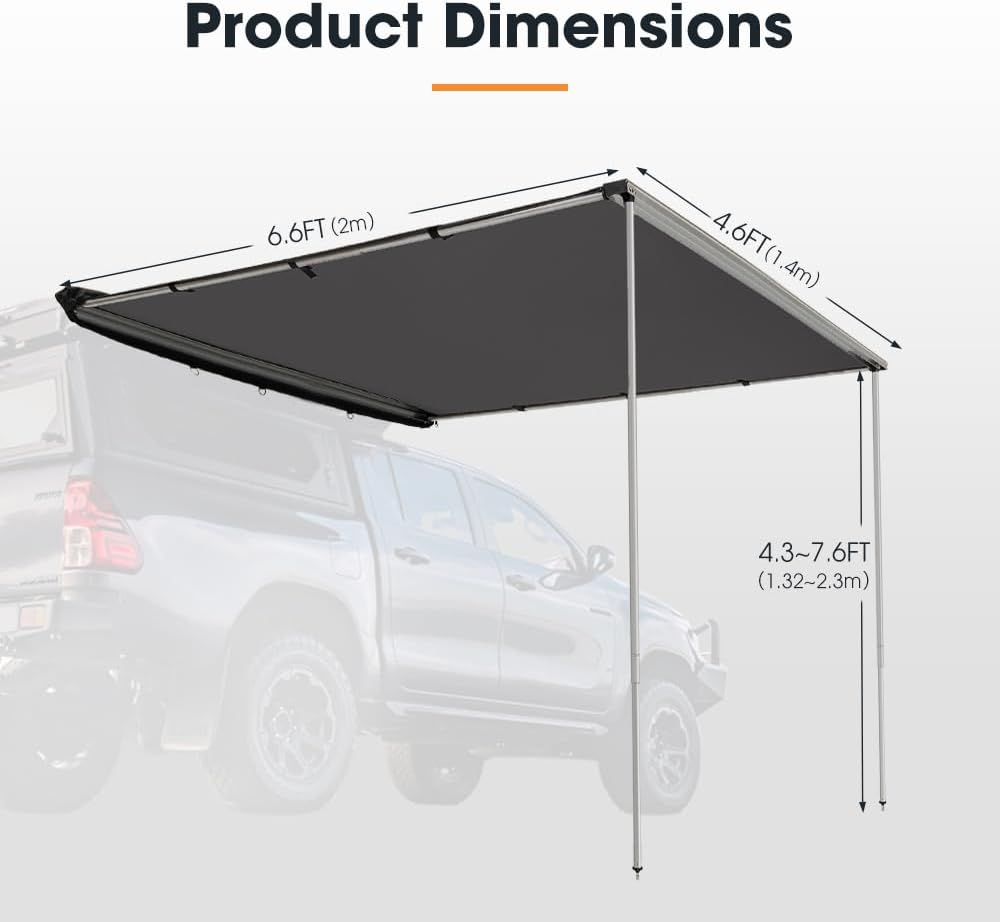 San Hima Car Side Awning 1.4x2m, EZ Setup 210D Waterproof UV Protection 2.8mÂ² Camping Car Shade, Universal Design for UTE, Van, SUV, 4x4