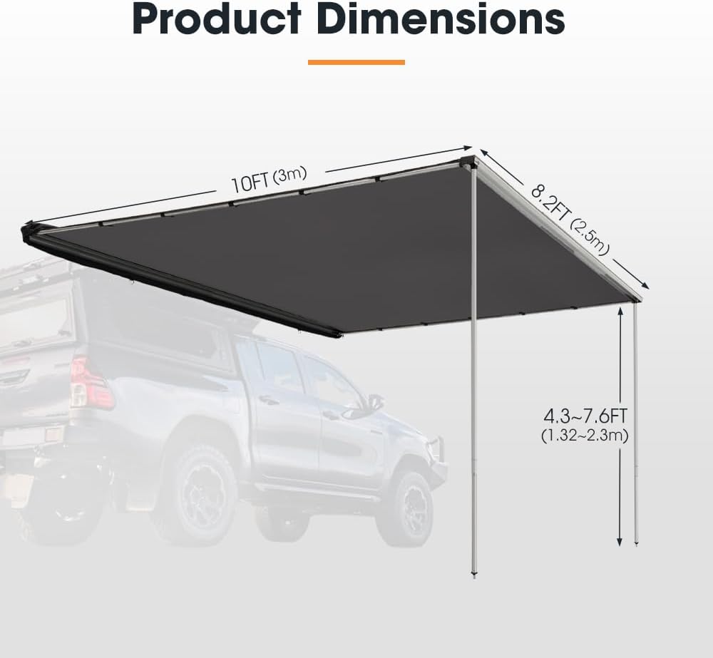 San Hima Car Side Awning 1.4x2m, EZ Setup 210D Waterproof UV Protection 2.8mÂ² Camping Car Shade, Universal Design for UTE, Van, SUV, 4x4