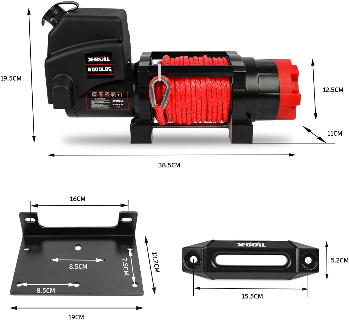 Xbull X-Bull Boat ATV Winch 6000LBS/2721KG Pulley Block with Hook 12V Electric Synthetic Rope 6.3mm x 16.8m Wireless Remote UTV Car 4x4 4wd Automotive Accessories