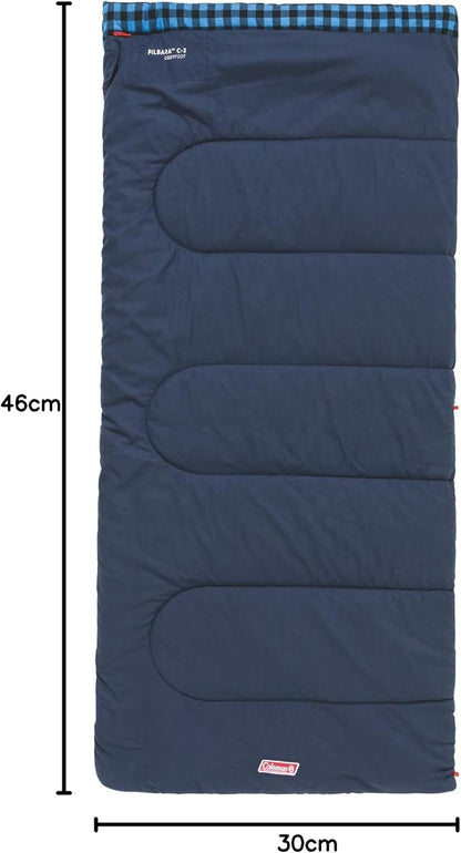 Coleman Pilbara Sleeping Bag | 225x100cm, All Weather, Polyester Fill with Extra Heat Retention, Cotton Lining & Shell, Compression Sack, Interior Pocket, Foot Zip for Temp Adjustment