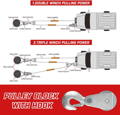 Xbull X-Bull Boat ATV Winch 6000LBS/2721KG Pulley Block with Hook 12V Electric Synthetic Rope 6.3mm x 16.8m Wireless Remote UTV Car 4x4 4wd Automotive Accessories