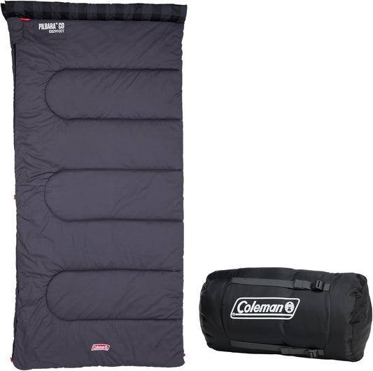 Coleman Pilbara Sleeping Bag | 225x100cm, All Weather, Polyester Fill with Extra Heat Retention, Cotton Lining & Shell, Compression Sack, Interior Pocket, Foot Zip for Temp Adjustment