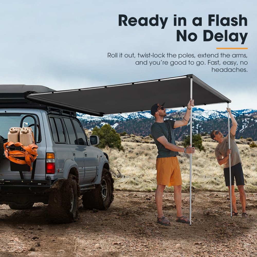 San Hima Car Side Awning 1.4x2m, EZ Setup 210D Waterproof UV Protection 2.8mÂ² Camping Car Shade, Universal Design for UTE, Van, SUV, 4x4