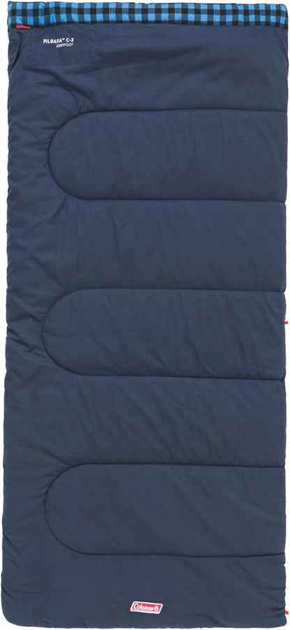 Coleman Pilbara Sleeping Bag | 225x100cm, All Weather, Polyester Fill with Extra Heat Retention, Cotton Lining & Shell, Compression Sack, Interior Pocket, Foot Zip for Temp Adjustment