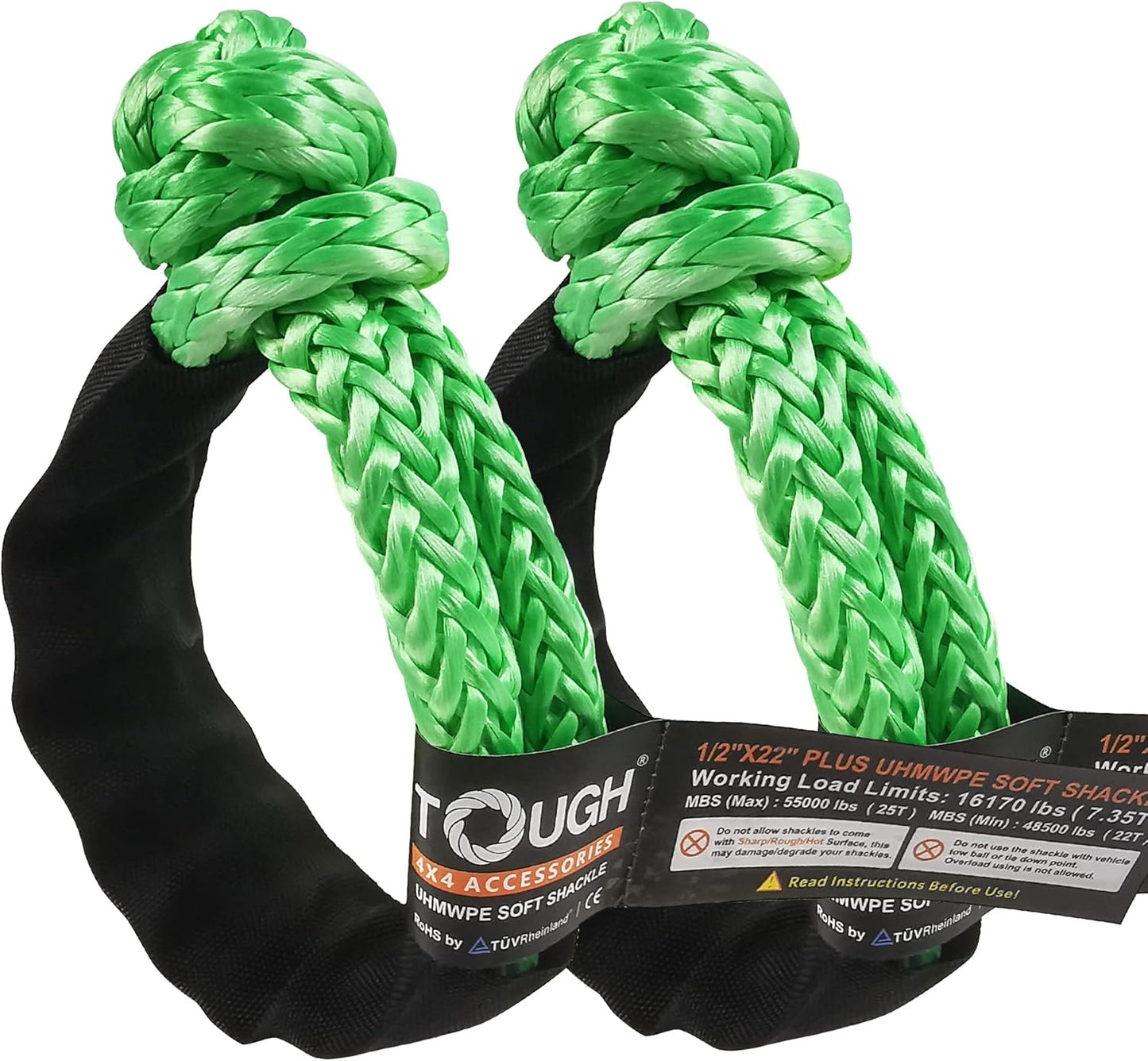 TOUGH 2 Pcs Synthetic Soft Shackle  (55,000lbs Breaking Strength)