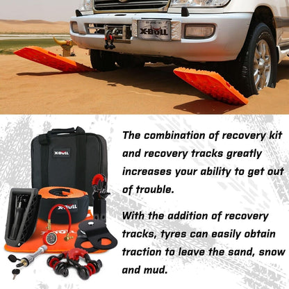 X-Bull Recovery Tracks and Winch Accessories Kit 15Pcs 4x4 Off-Road Recovery Kit for Recover Automotive Stuck in Mud/Snow/Sand Olive Green