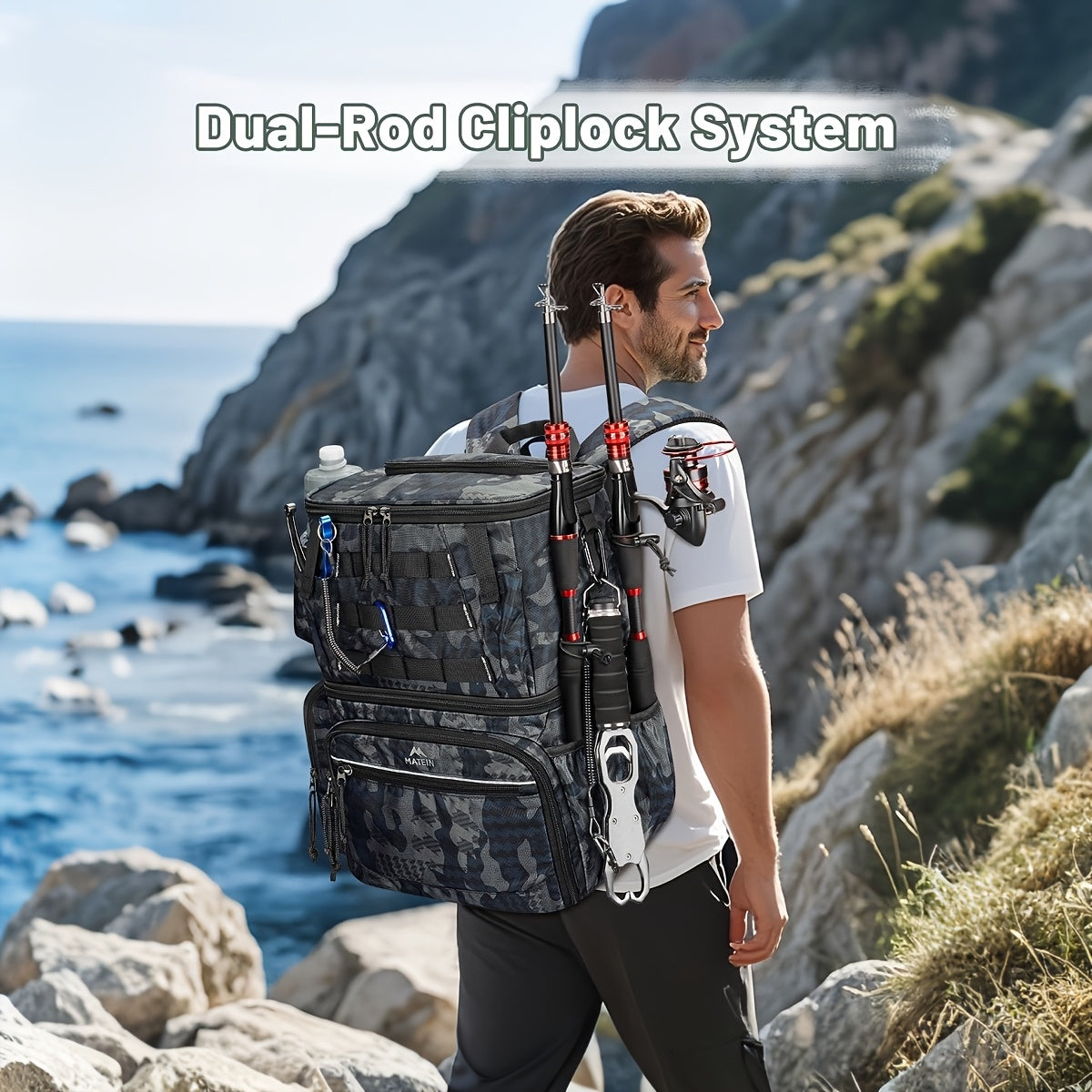 Fishing Tackle Backpack with Rod Holder & Trays
