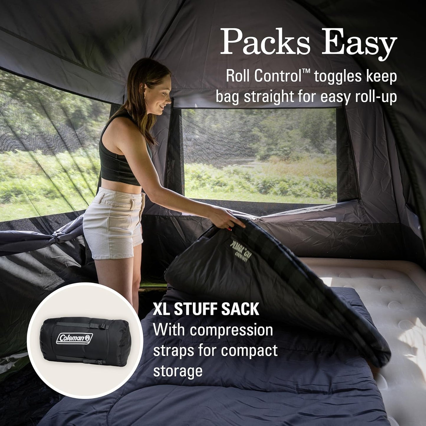 Coleman Pilbara Sleeping Bag | 225x100cm, All Weather, Polyester Fill with Extra Heat Retention, Cotton Lining & Shell, Compression Sack, Interior Pocket, Foot Zip for Temp Adjustment