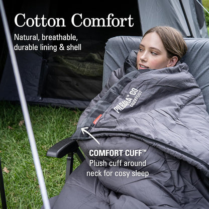 Coleman Pilbara Sleeping Bag | 225x100cm, All Weather, Polyester Fill with Extra Heat Retention, Cotton Lining & Shell, Compression Sack, Interior Pocket, Foot Zip for Temp Adjustment