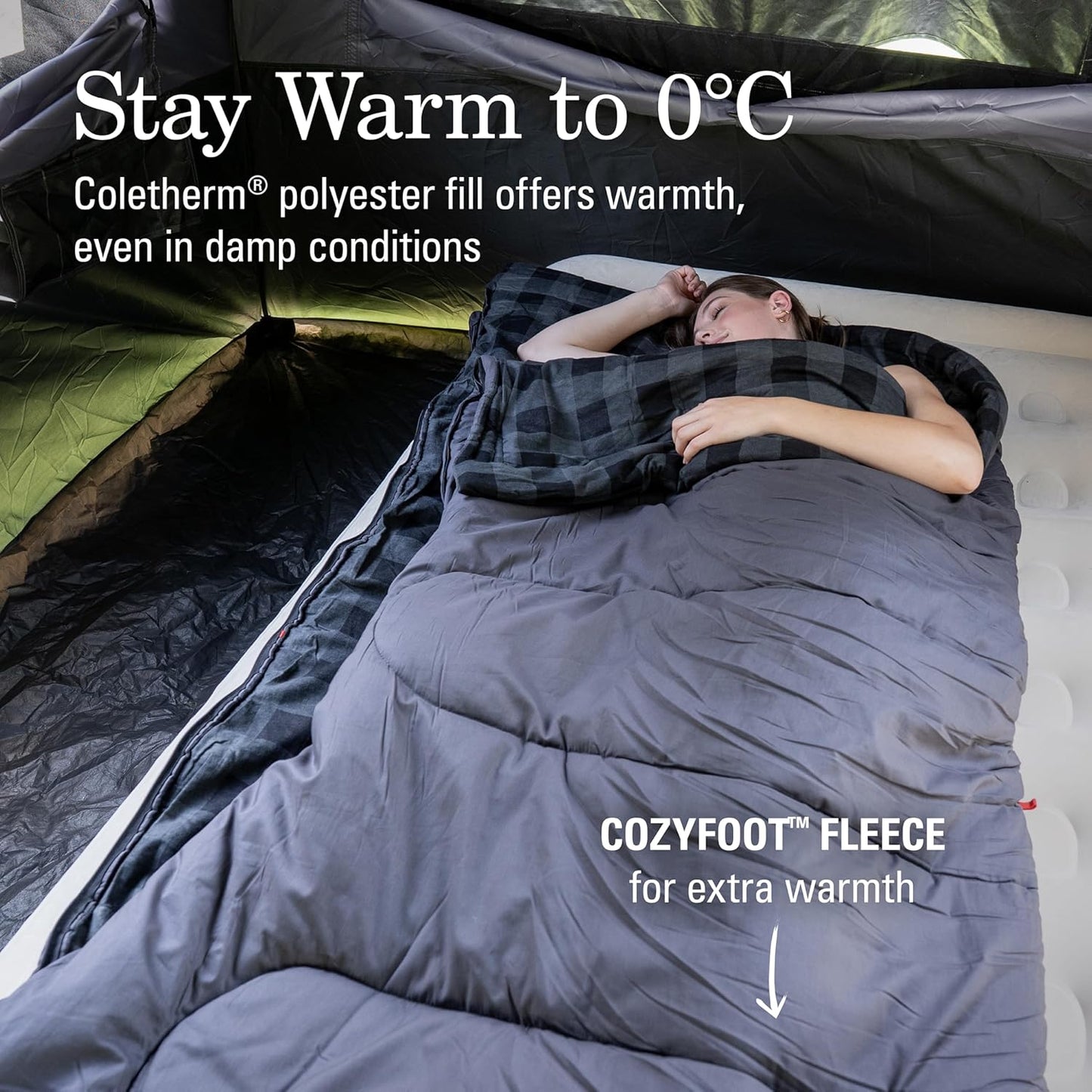 Coleman Pilbara Sleeping Bag | 225x100cm, All Weather, Polyester Fill with Extra Heat Retention, Cotton Lining & Shell, Compression Sack, Interior Pocket, Foot Zip for Temp Adjustment