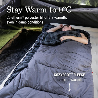 Coleman Pilbara Sleeping Bag | 225x100cm, All Weather, Polyester Fill with Extra Heat Retention, Cotton Lining & Shell, Compression Sack, Interior Pocket, Foot Zip for Temp Adjustment