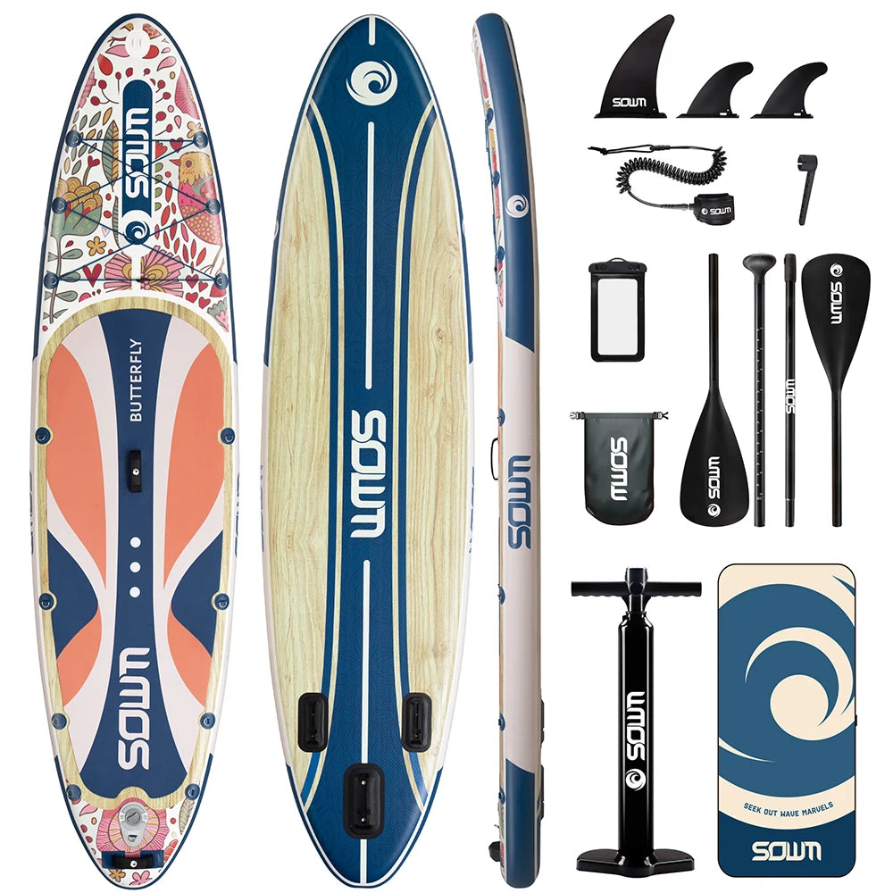 Soulm paddle board set with various accessories on a white background