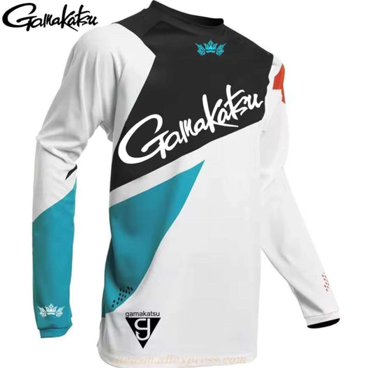 Men's Gamakatsu Long Sleeve Fishing Shirt with UV-blocking, quick-dry fabric for anglers.