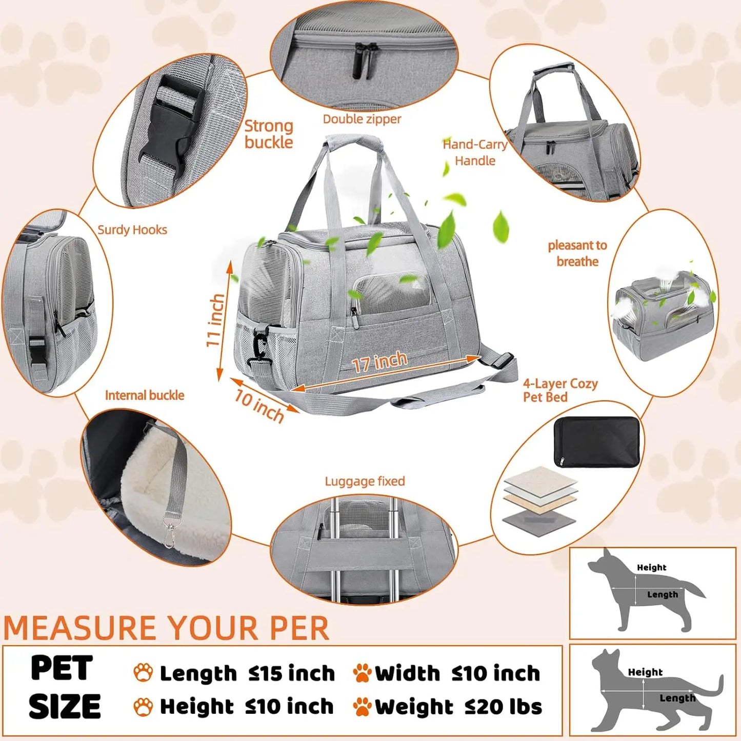 Soft-Sided Pet Carrier Bag – Airline Approved for Cats & Dogs Up to 9kg