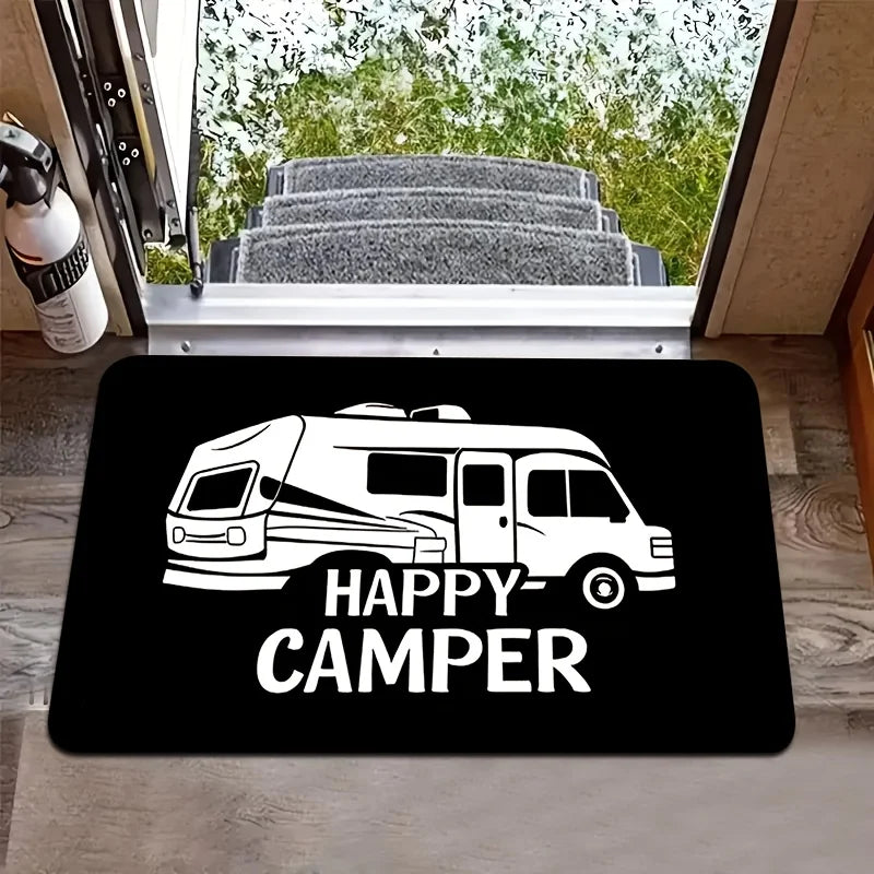 Happy Camper Non-Slip Door Mat – Machine Washable Indoor & Outdoor Rug | 6 Sizes