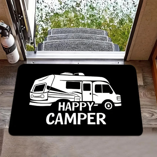 Happy Camper Non-Slip Door Mat – Machine Washable Indoor & Outdoor Rug | 6 Sizes