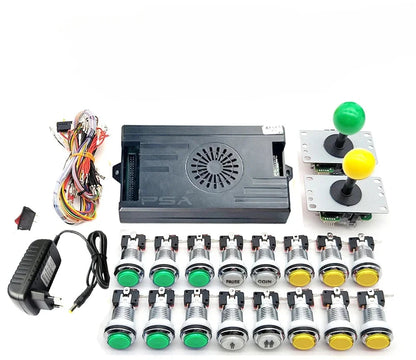 Joystick and button kit with components on a white background