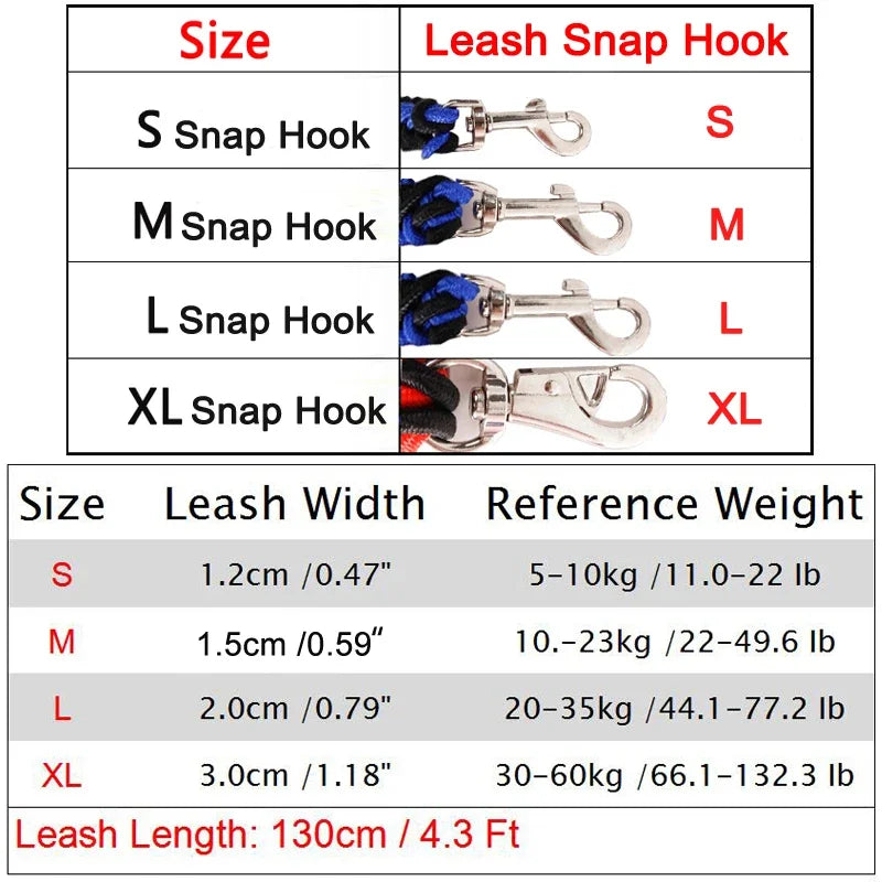 Heavy Duty Braided Nylon Dog Leash – 8-Strand Handmade Lead for Small to XL Dogs