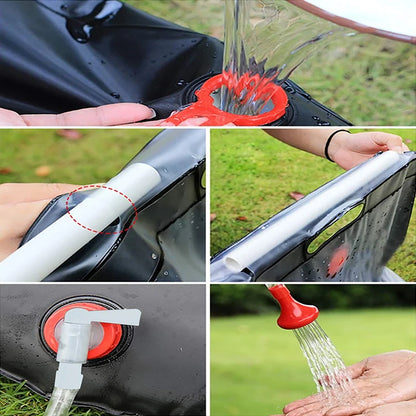 20L Foldable Solar Shower Bag Outdoor Bath Water Bag Camping Sun Heated Water Shower Bags Scrubbing Removable Hose Shower Head