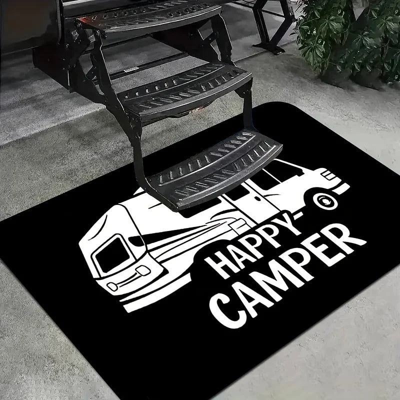 Happy Camper Non-Slip Door Mat – Machine Washable Indoor & Outdoor Rug | 6 Sizes
