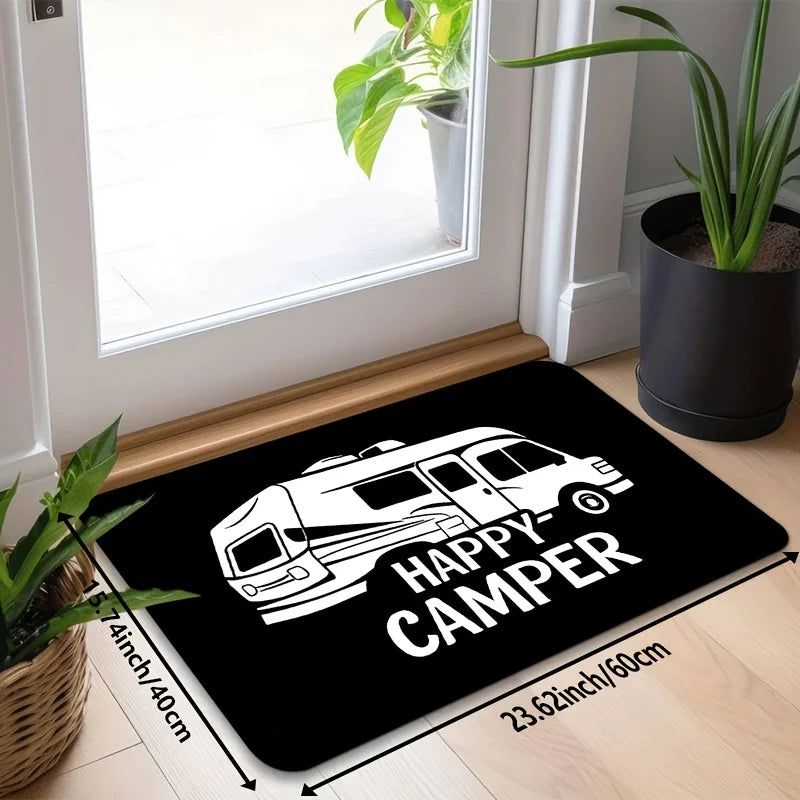Happy Camper Non-Slip Door Mat – Machine Washable Indoor & Outdoor Rug | 6 Sizes