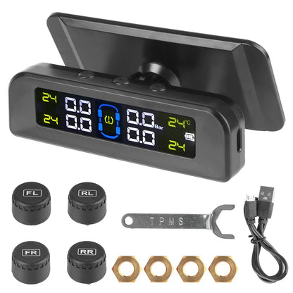Tire Pressure Monitoring System Temperature Warning Fuel Save With 4 External Sensors Solar TPMS Car Tyre Pressure Monitor