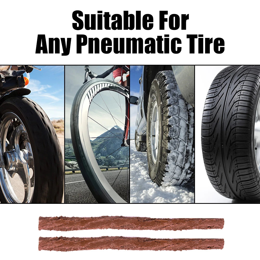Collage of various tires on different vehicles with text 'Suitable For Any Pneumatic Tire'.