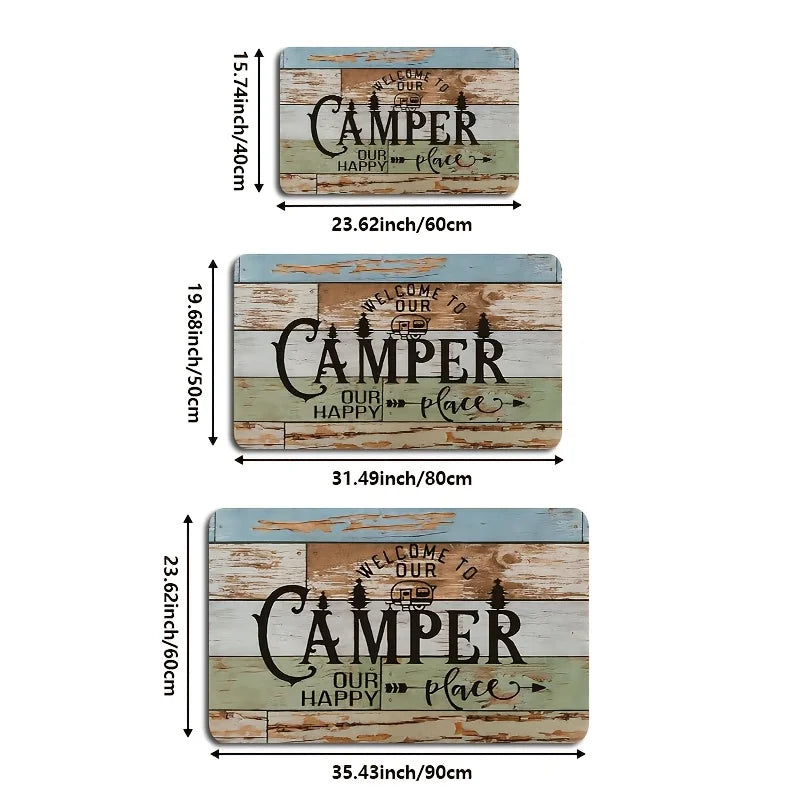 Camper Van Welcome Doormat – Non-Slip Flannel RV Mat with Trees Design