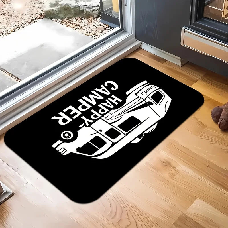 Happy Camper Non-Slip Door Mat – Machine Washable Indoor & Outdoor Rug | 6 Sizes